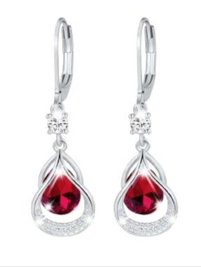 Apsvo 18K Gold Plated July Ruby Red Teardrop Earrings